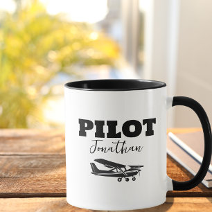 Caneca Texto PILOTO moderno & Avião, Presente Personaliza