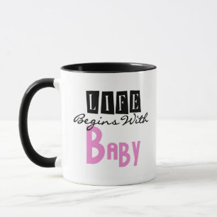 Caneca Texto Rosa/Preto Vida Começa Com Bebê