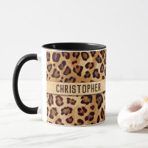 Caneca Texto Rústico: Leopard Print Add Name