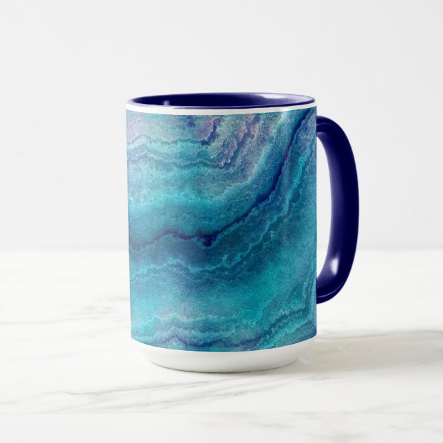 Caneca Textura de Agato Verde do Mar Azul (Frente Esquerda)
