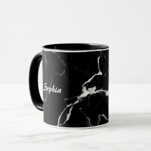 Caneca Textura de mármore preto falso com nome personaliz
