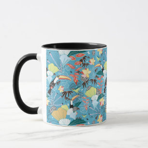 Caneca Textura tropical com tucanos e beija-flores