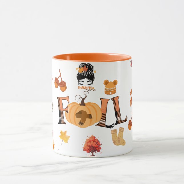 Caneca Thankful Mama Fall Mug – Cozy Autumn Pumpkin & Lea (Centro)