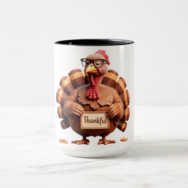 Caneca Thankful Turkey Design – Funny Holiday Art (Centro)