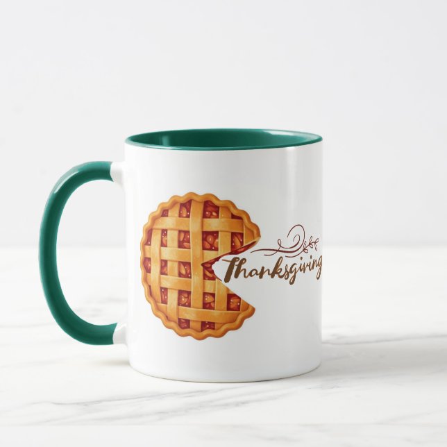 Caneca Thanksgiving Pie Slice Retro Arcade Green Handle (Esquerda)