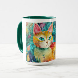 Caneca The Cat with Striking Green Eyes in Flower Garden