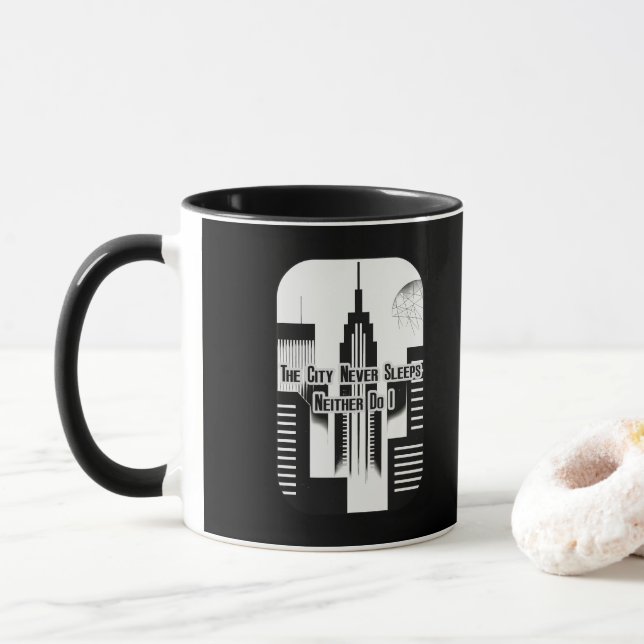Caneca The City Never Sleeps Hustle Skyline Design (Com Donut)