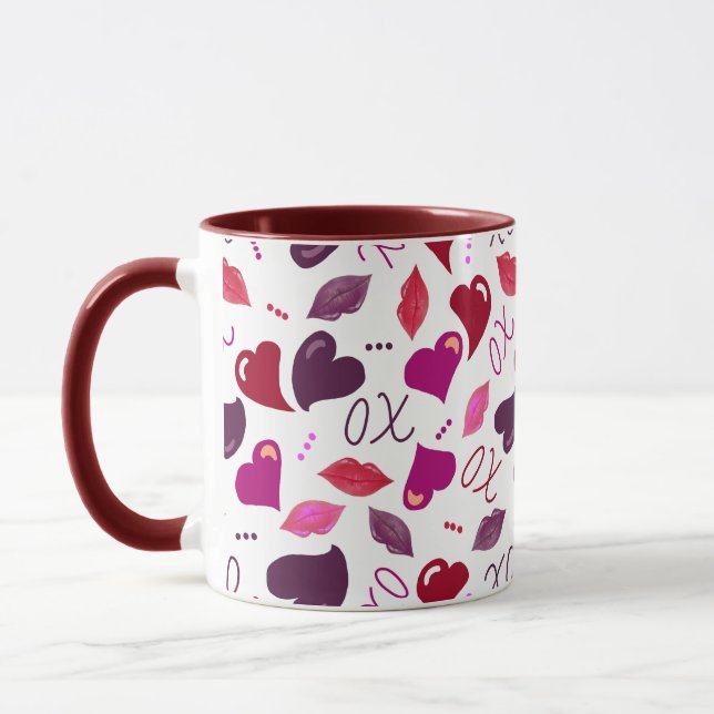 Caneca The Love Mug! Valentine Hearts,Lips,XOs (Esquerda)