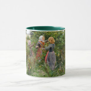 Caneca Three Girls Picking Blackberry (por Brendekilde)