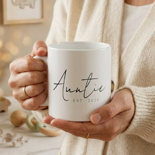 Caneca Tia Elegante Ano EST Script Minimalista Família