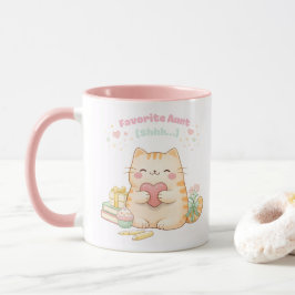 Caneca Tia Favorita Shh Gatinho Fofo Kawaii Doce Rosa