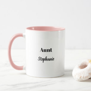 Caneca Tia Oferece Nome Personalizado Cor-de-Rosa Branco