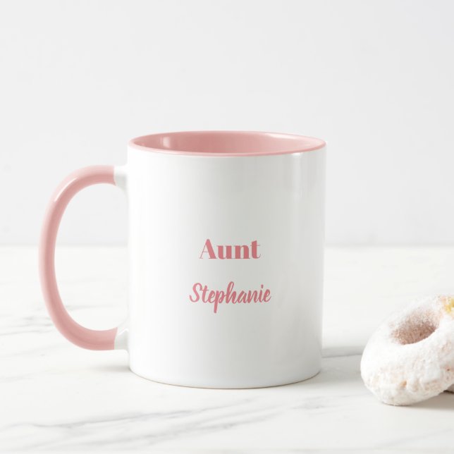 Caneca Tia Oferece Nome Personalizado Salmão Cor-de-Rosa  (Com Donut)
