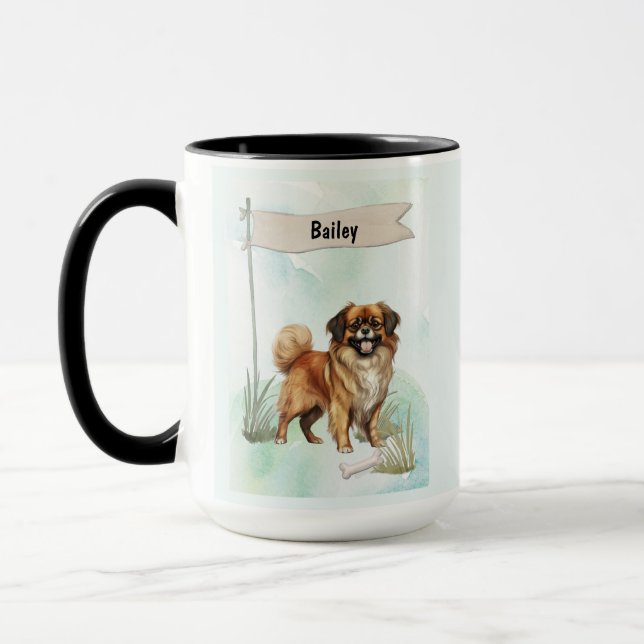 Caneca Tibetan Spaniel Watercolor Personalized Dog (Esquerda)