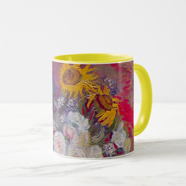 Caneca Tigela com Girassóis e Rosas por Vincent van Gogh (Frente Esquerda)