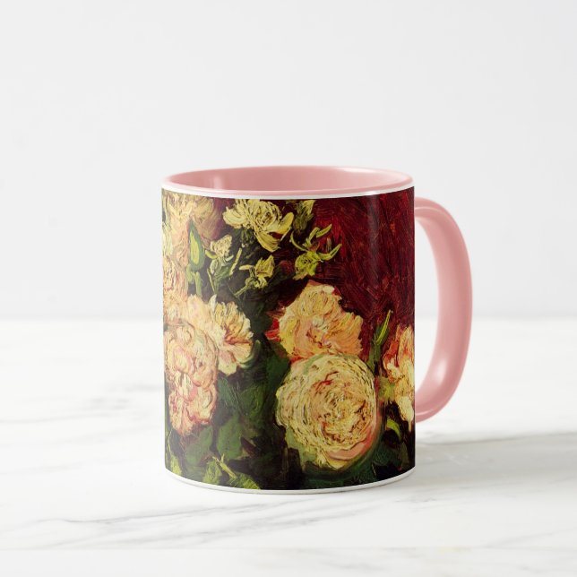Caneca Tigela com Peônias e Rosas por Vincent van Gogh (Frente Esquerda)