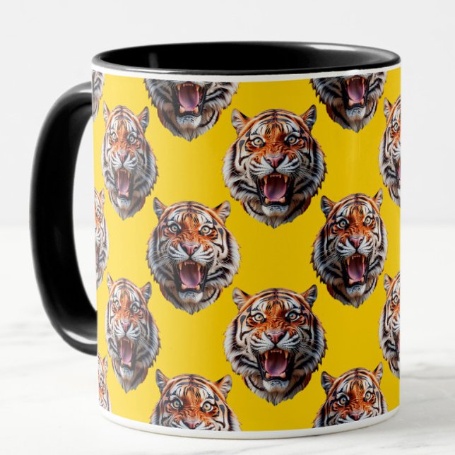 Caneca Tiger Head Pattern Design Yellow  (Criador carregado)