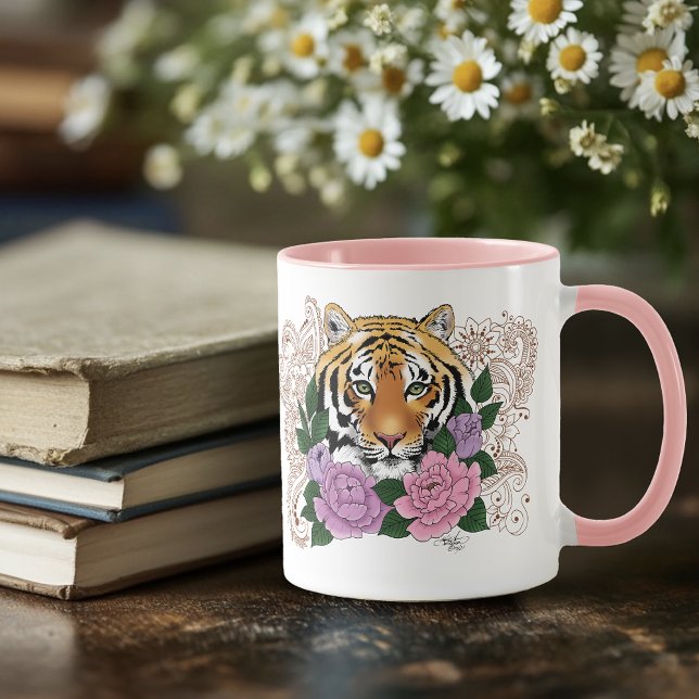 Caneca Tiger Henna Flores Púrpuras Rosa (Criador carregado)