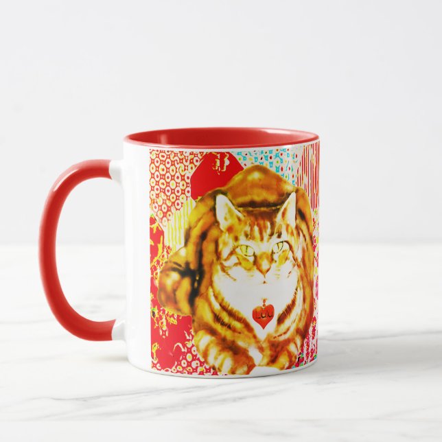 Caneca Tiger Yellow Cat Red Whimsical Background Mug (Esquerda)