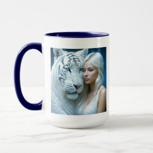 Caneca Tigre branco místico e linda mulher