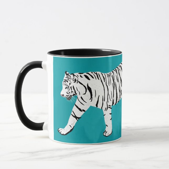 Caneca Tigre Branco na Ilustração Teal Personalizada (Esquerda)