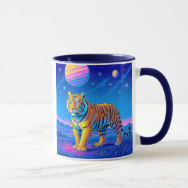 Caneca Tigre puissant dans un paysage cosmique.