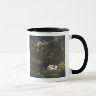 Caneca Tigre que ataca um cavalo e um homem negro de sono
