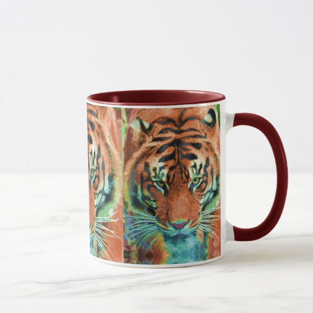 Caneca Tigre Selvagem Reflexão Grande Arte Selvagem Gato (Direita)
