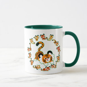 Caneca Tigres de Cartoon Bonitos Tigres Mandala (verde)