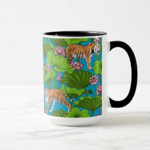 Caneca Tigres no lago de lótus rosa