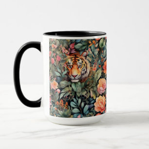Caneca Tigres vibrantes, flores e folhagem