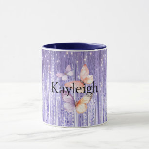 Caneca Tinsel Lavanda Roxo Borboletas de Pêssego
