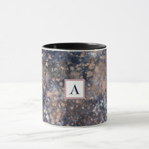 Caneca Tinta Azul e Dourado Rosa com Manchas Abstratas Gl