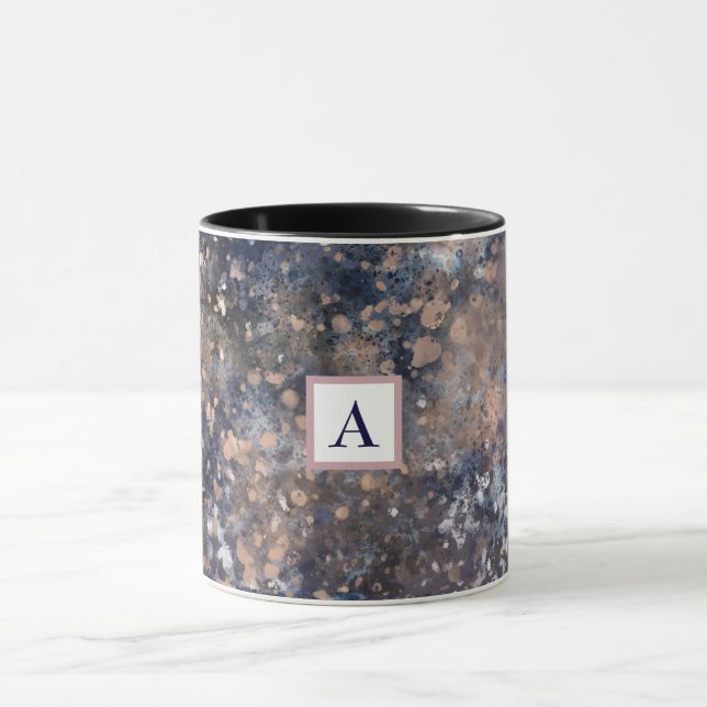 Caneca Tinta Azul e Dourado Rosa com Manchas Abstratas Gl (Centro)