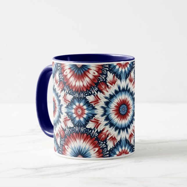 Caneca Tinta Tie-dye Vermelha, Branca e Azul (Frente Esquerda)