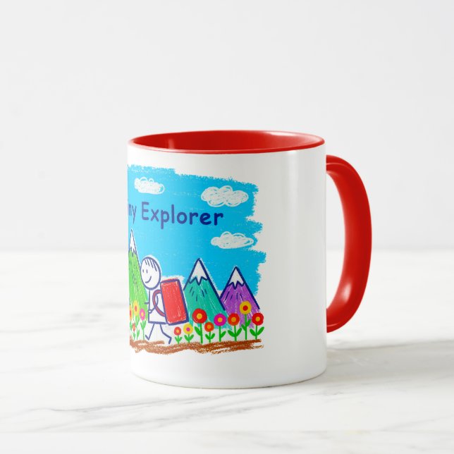 Caneca Tiny Explorer Stick Figure Hiking Illustration (Frente Esquerda)