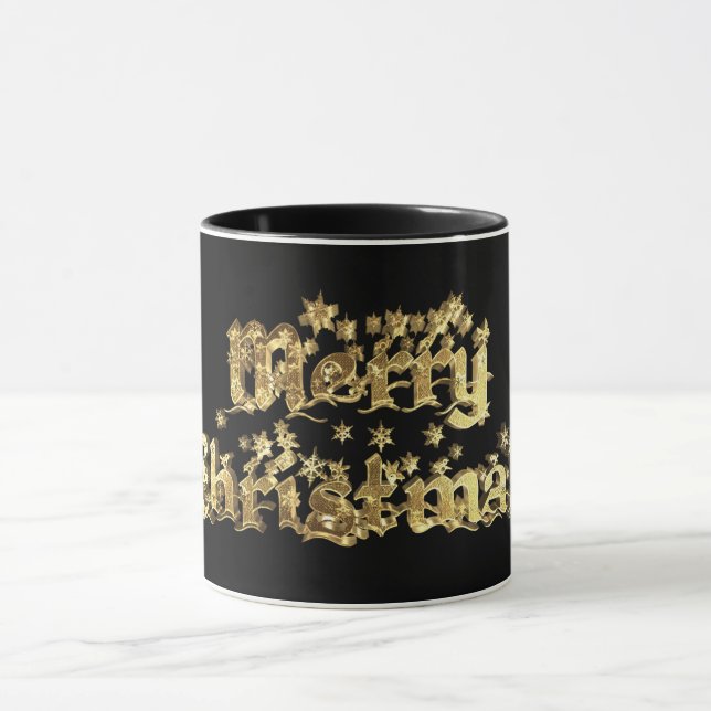 Caneca Típica das estrelas de natal alegres, preta e Dour (Centro)