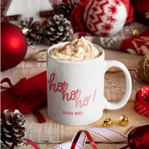 Caneca Tipografia Alegre Vermelho Rosa Hohoho Joyeux Noel