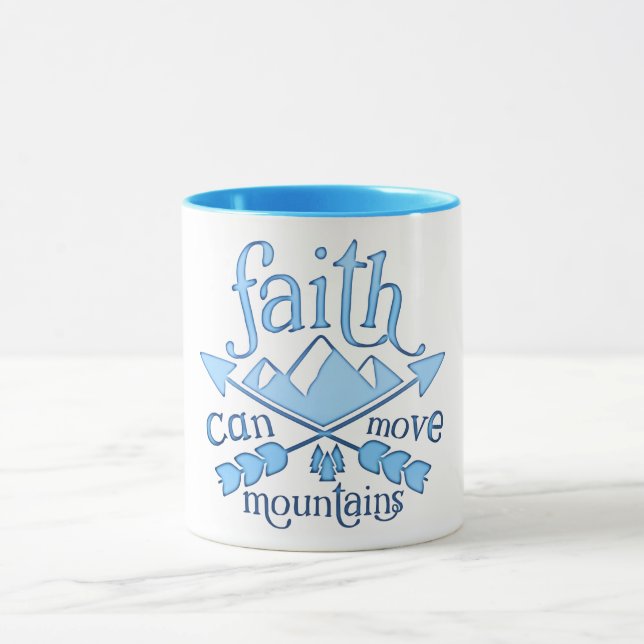 Caneca Tipografia Azul Fé Move Montanhas (Centro)