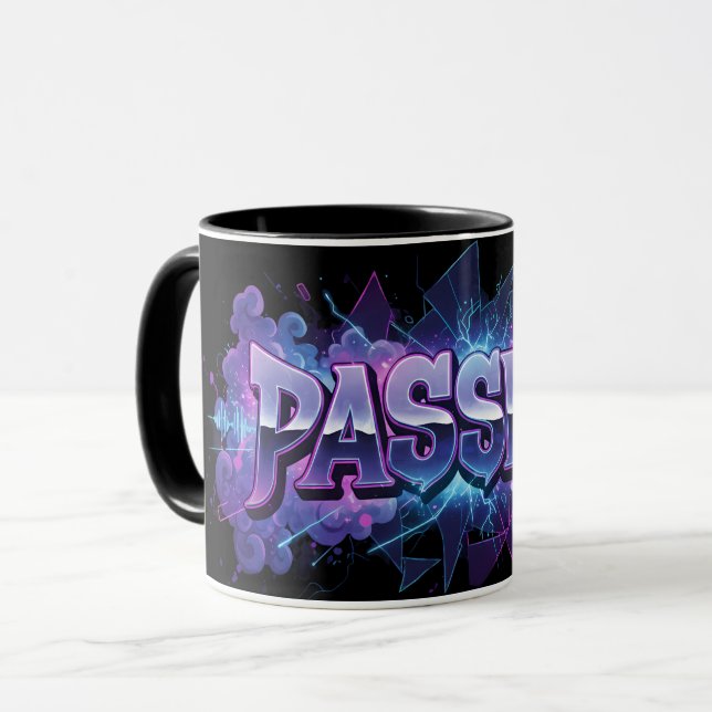 Caneca Tipografia Cyberpunk da Paixão – Palavra Moderna V (Frente Esquerda)