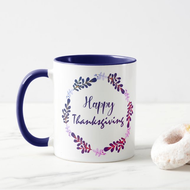 Caneca Tipografia de Ação de Graças com Folhas de Círculo (Com Donut)
