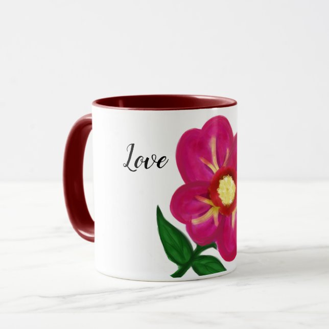 Caneca Tipografia de Amor Floral Rosa Brilhante (Frente Esquerda)