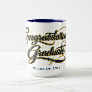 Caneca Tipografia de Graduação Decorativa em Dourado e Az