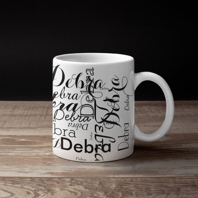Caneca Tipografia de Nome Personalizado (black and white name pattern)