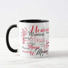 Caneca tipografia de nomes negros vermelhos de script per