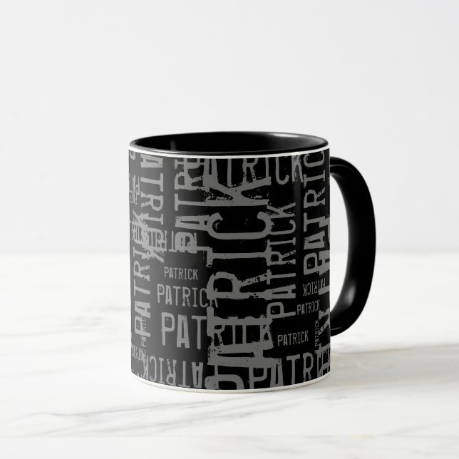 Caneca Tipografia de padrão negro de nome personalizado l (Frente Esquerda)