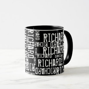 Caneca Tipografia dos nomes preto e branco legal e modern