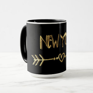 Caneca Tipografia Dourada de Nova York, Elegante de Cidad