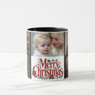 Caneca Tipografia Feliz Natal   Colagem de 5 Fotos do Beb