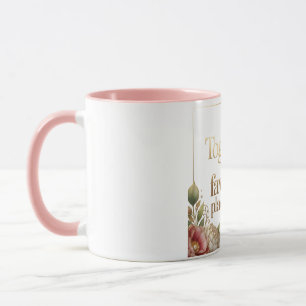 Caneca Tipografia Floral Dourada Elegante